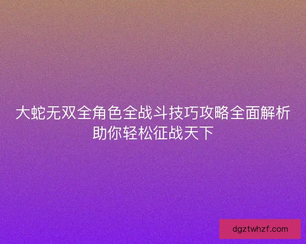 大蛇无双全角色全战斗技巧攻略全面解析助你轻松征战天下